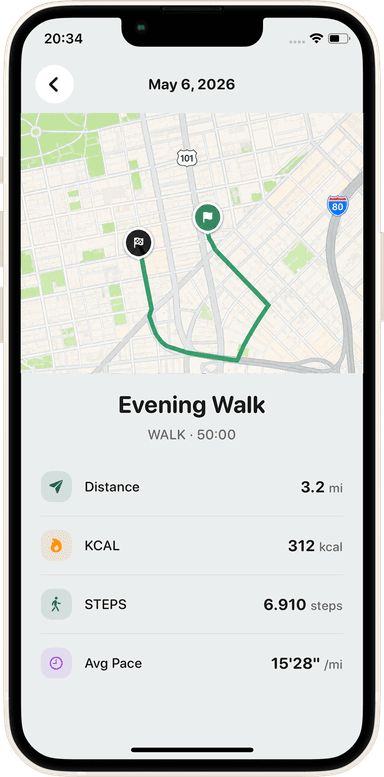 Walk route map and workout summary